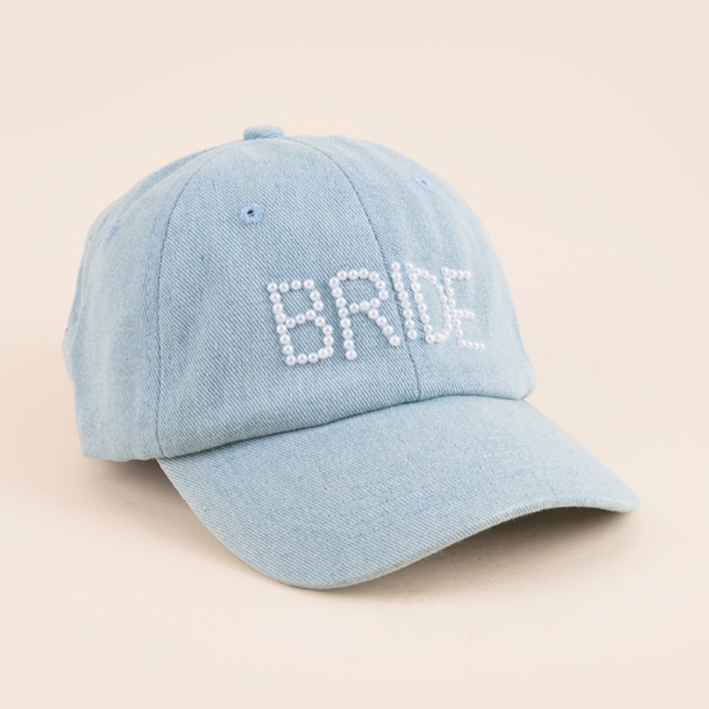 Pearl Embellished Chambray Bride Baseball Hat